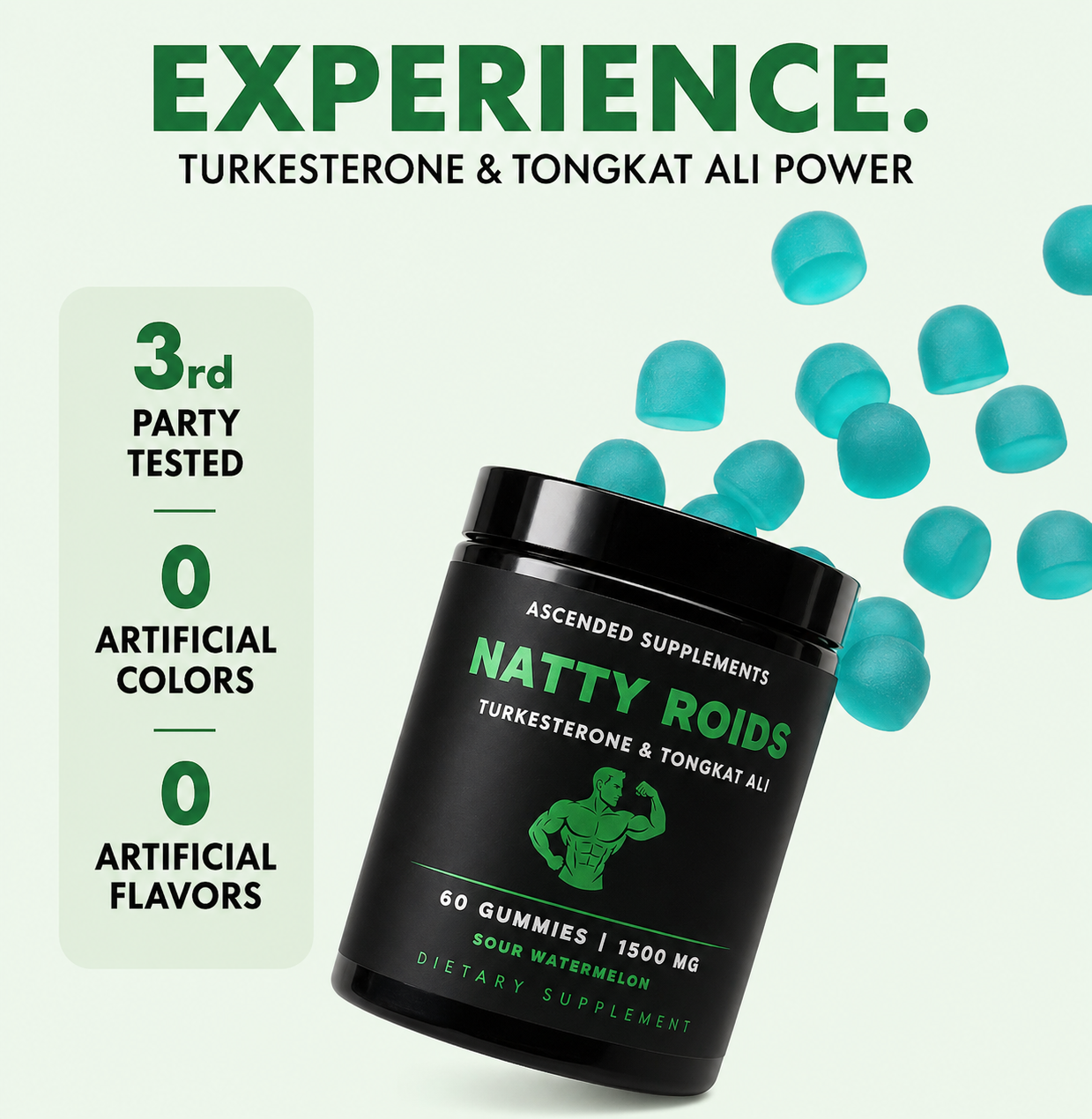 Natty Roids - Turkesterone & Tongkat Ali - 60 Sour Watermelon Flavored Gummies